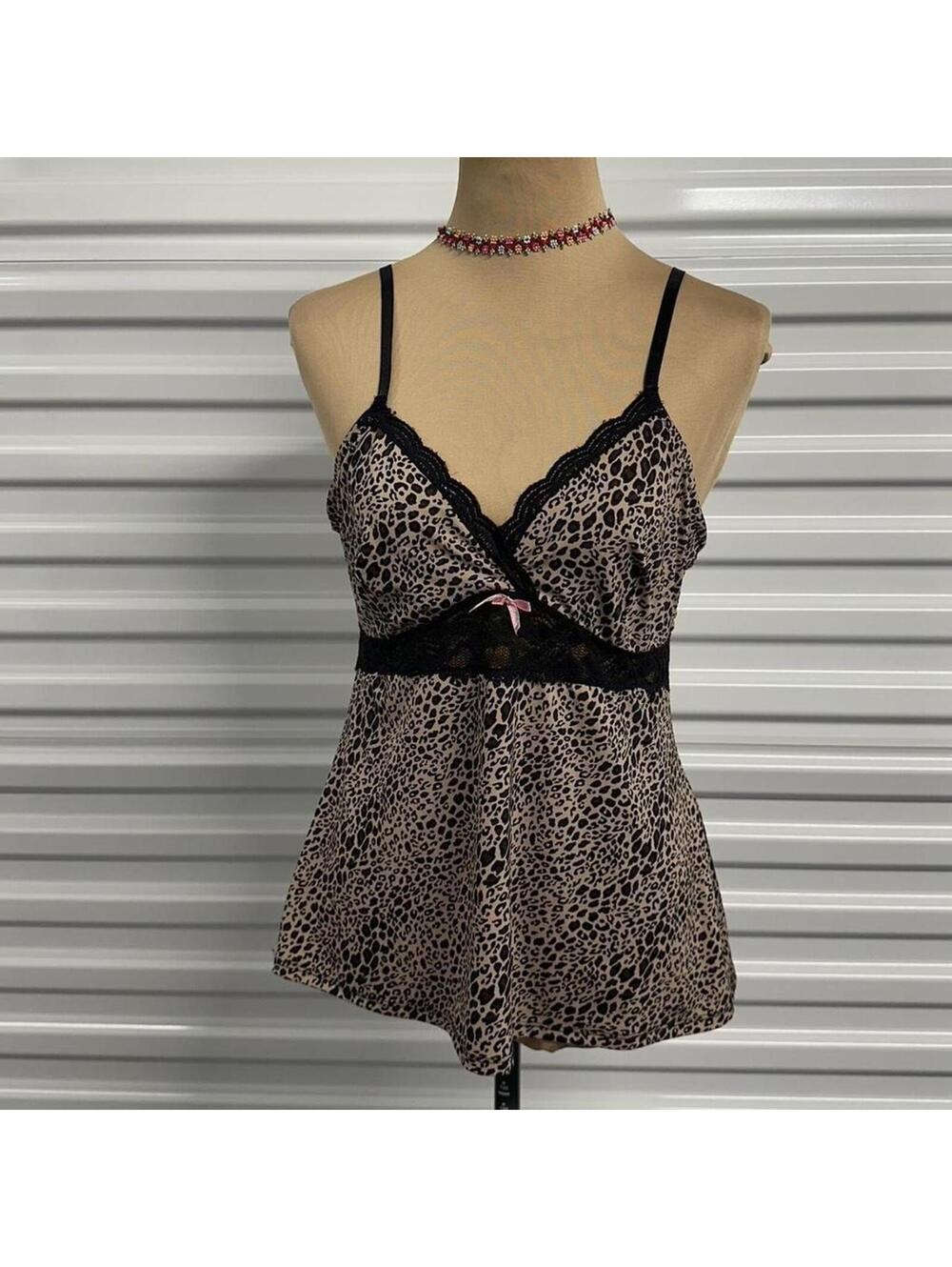 Y2k cheetah print cami lace top